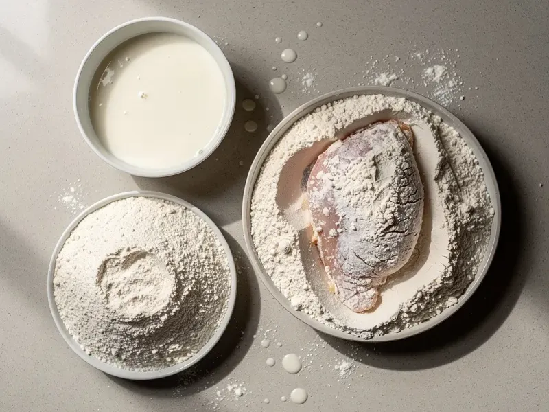 Step 3: Remove chicken from the buttermilk marinade. Dip into the flour mixture, then ba