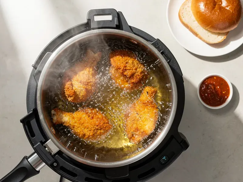 Step 4: Heat vegetable oil in a deep pot or fryer to 175C (350F). Carefully lower the ch