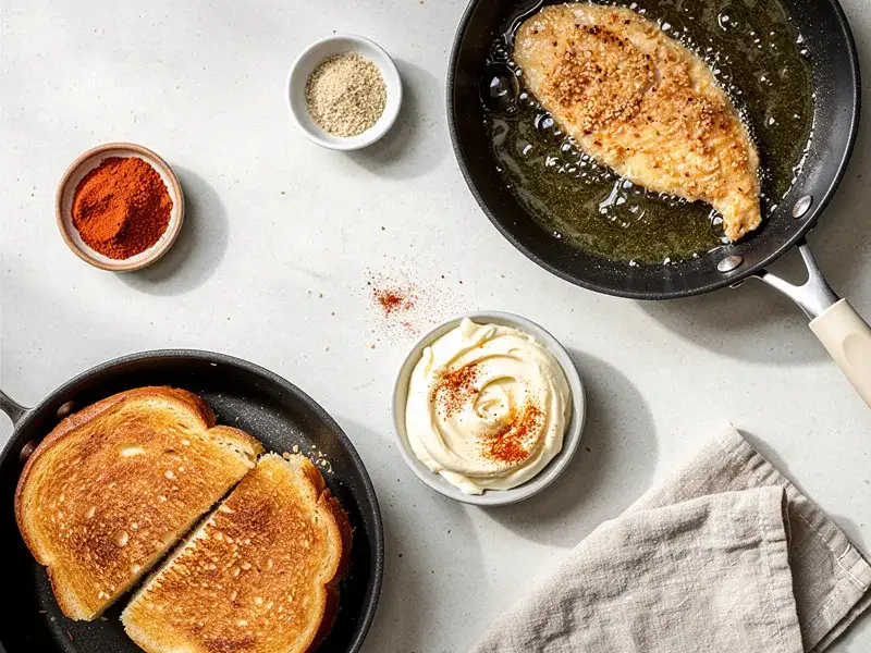 Step 5: While the chicken fries, mix the mayonnaise with cayenne and garlic powder to ma