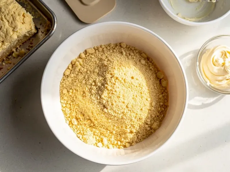 Step 2: Crumble the cooled cake into fine crumbs using your hands or a food processor. P
