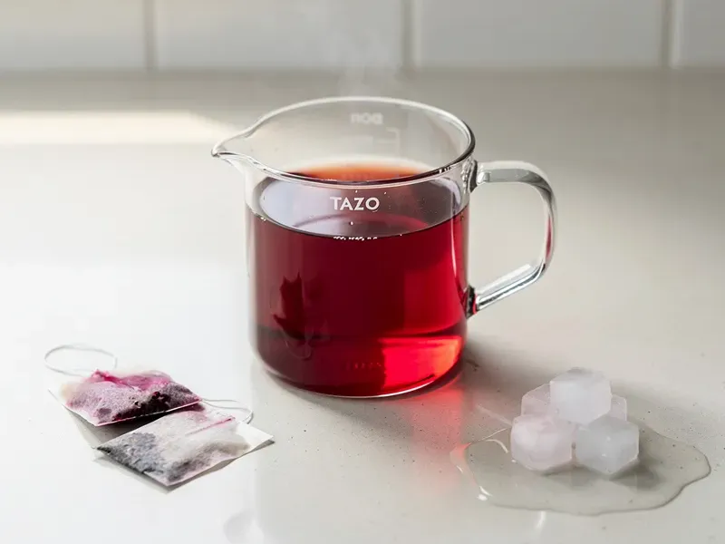 Step 1: Steep the two Tazo Passion tea bags in boiling water for 5 minutes. The tea shou