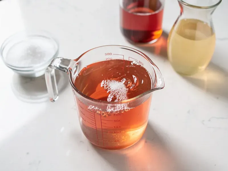 Step 2: In a measuring cup, combine the chilled passion tea with the white grape juice a