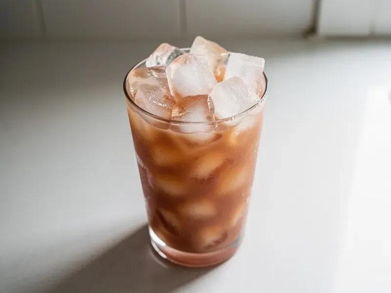 Step 3: Fill a tall glass to the top with ice cubes. Pour the sweetened tea mixture over