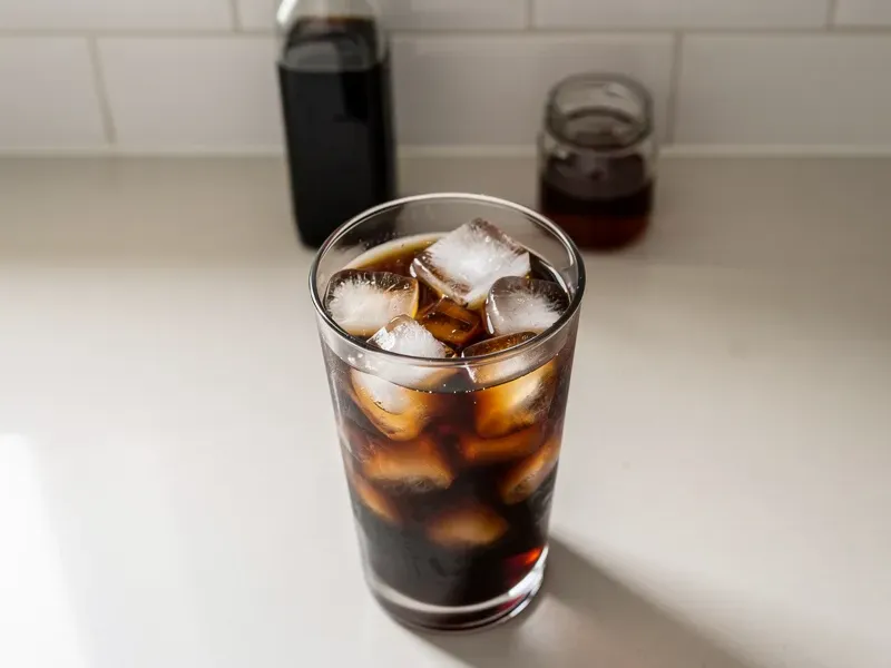 Step 4: Fill a tall glass with ice cubes. Pour cold brew concentrate over the ice until