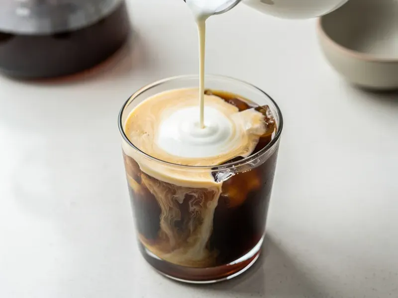 Step 5: Slowly pour the vanilla sweet cream over the back of a spoon onto the surface of