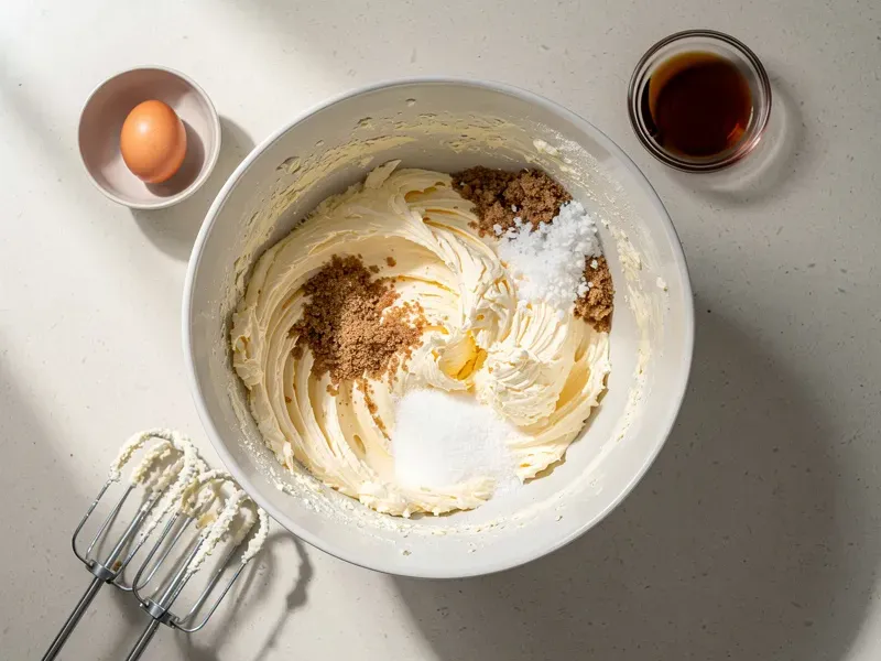 Step 3: In a large bowl, cream the butter with both sugars using a mixer until light and