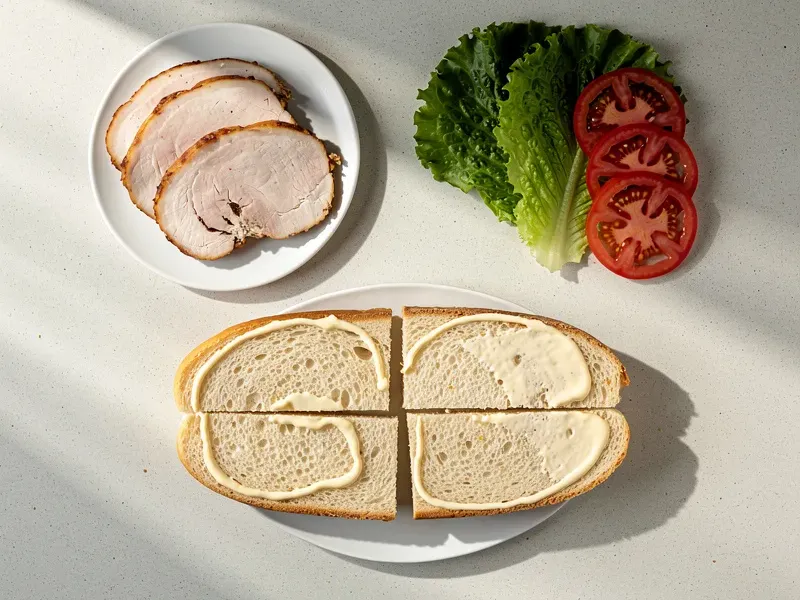 Step 3: Spread 1 tablespoon of mayonnaise on each cut surface of the bread.