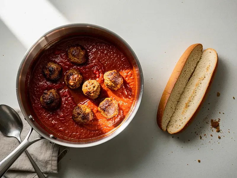 Step 5: While the meatballs bake, warm the marinara sauce in a large saucepan over mediu