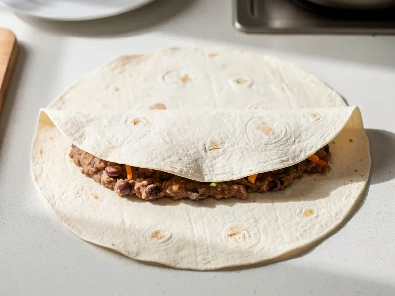 Step 6: Fold the tortilla by tucking in the sides, then rolling from the bottom up to fo