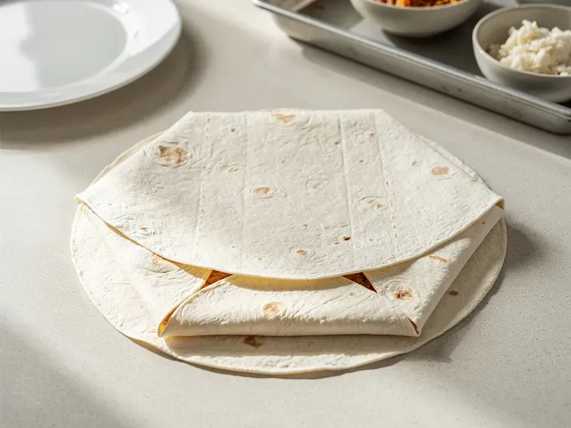 Step 5: Fold the edges of the flour tortilla up and over the filling, working around the