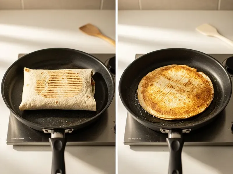 Step 6: Heat a large skillet or panini press over medium heat. Place the crunchwrap fold