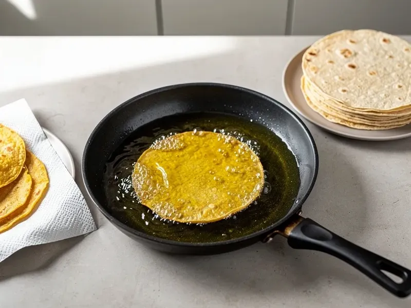 Step 1: Heat about 2.5cm (1 inch) of vegetable oil in a skillet to 175C (350F). Fry each