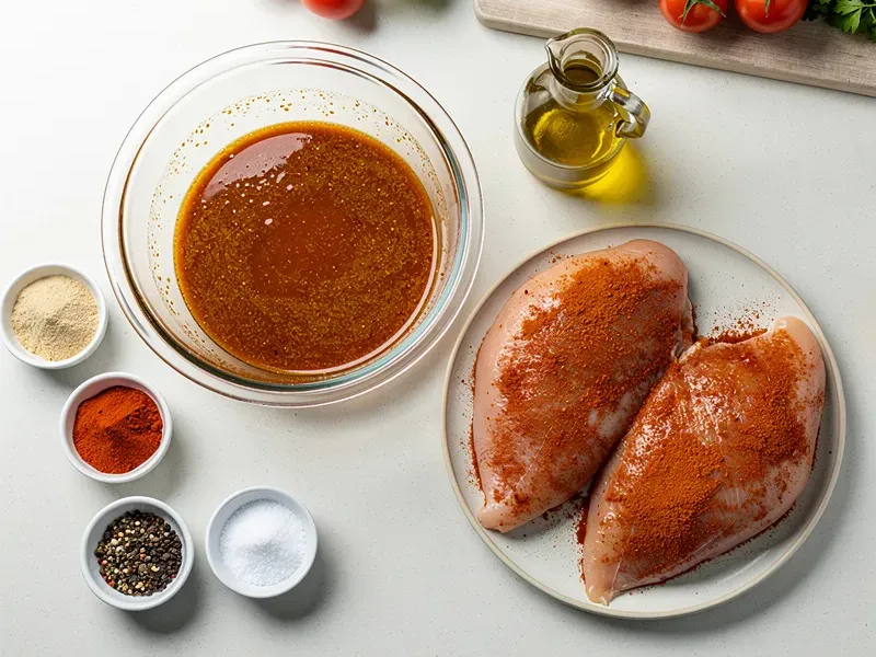 Step 1: Combine the olive oil, garlic powder, smoked paprika, onion powder, salt, and pe