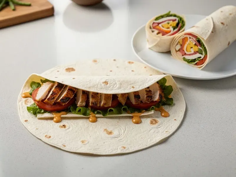 Step 5: Fold the bottom edge of the tortilla up over the filling, then fold both sides i