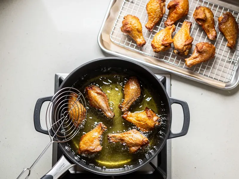 Step 3: For deep frying: heat vegetable oil in a deep pot or fryer to 190C (375F). Fry t